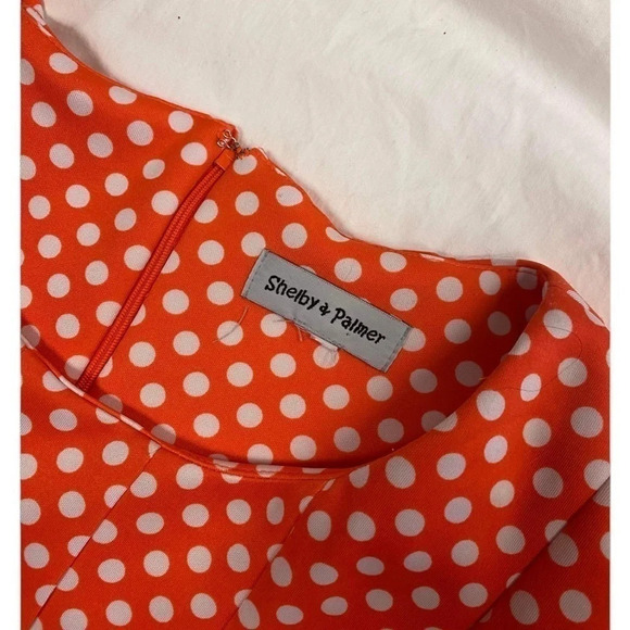Shelby & Palmer Orange and White Polka Dot Pleated Knee Length Dress Size 2X-3X - Picture 4 of 9